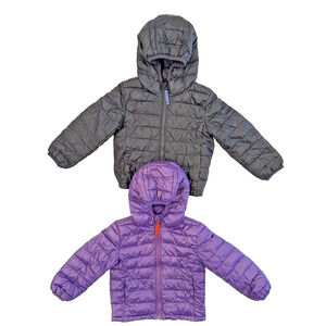 Lot of 2 PRIMARY Lightweight Puffer Jackets Purple and Black Kids Size 3